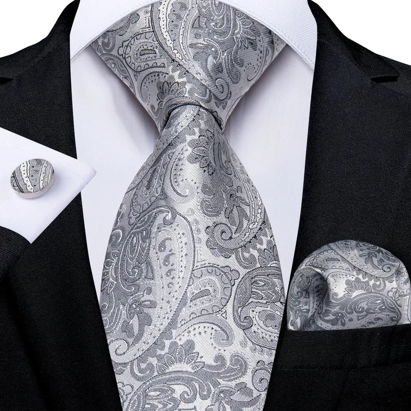 Fashion Seide Krawatte Grau Silber Herren Hochzeit Konfirmation Männer Business