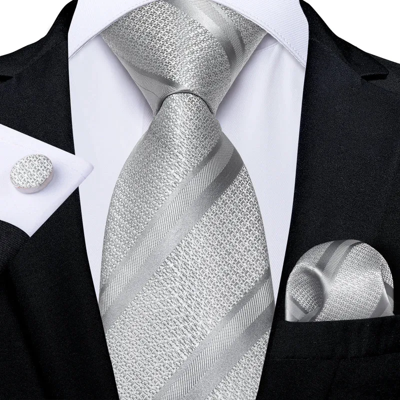 Fashion Seide Krawatte Grau Silber Herren Hochzeit Konfirmation Männer Business