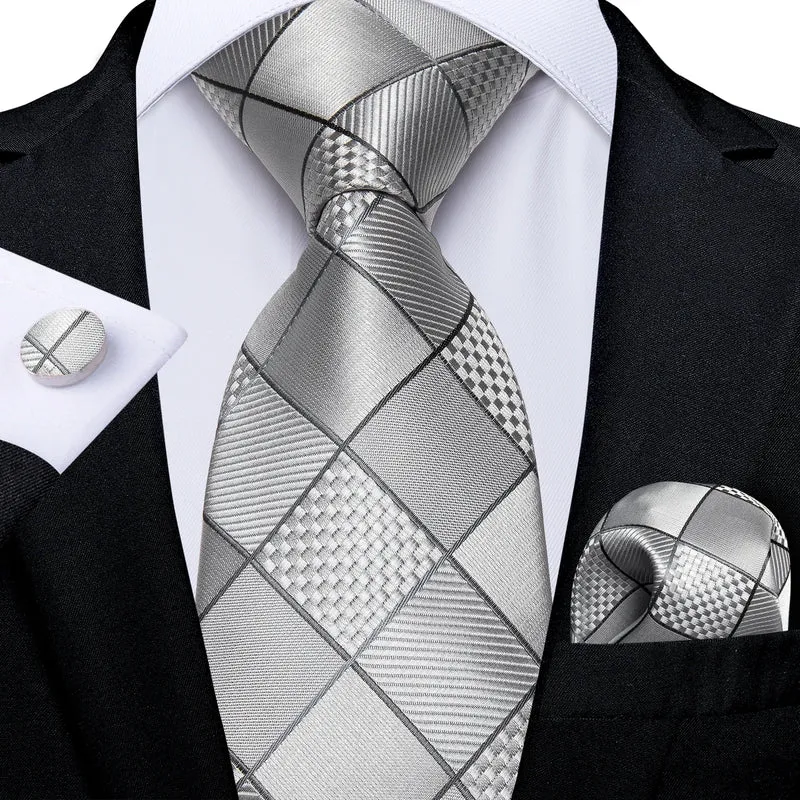 Fashion Seide Krawatte Grau Silber Herren Hochzeit Konfirmation Männer Business