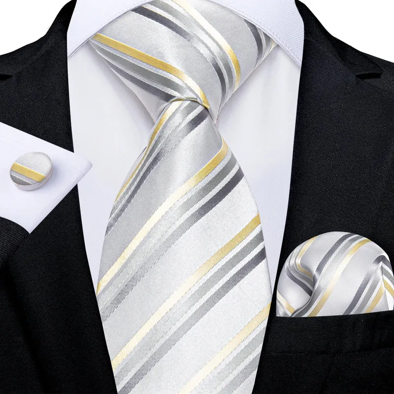 Fashion Seide Krawatte Grau Silber Herren Hochzeit Konfirmation Männer Business