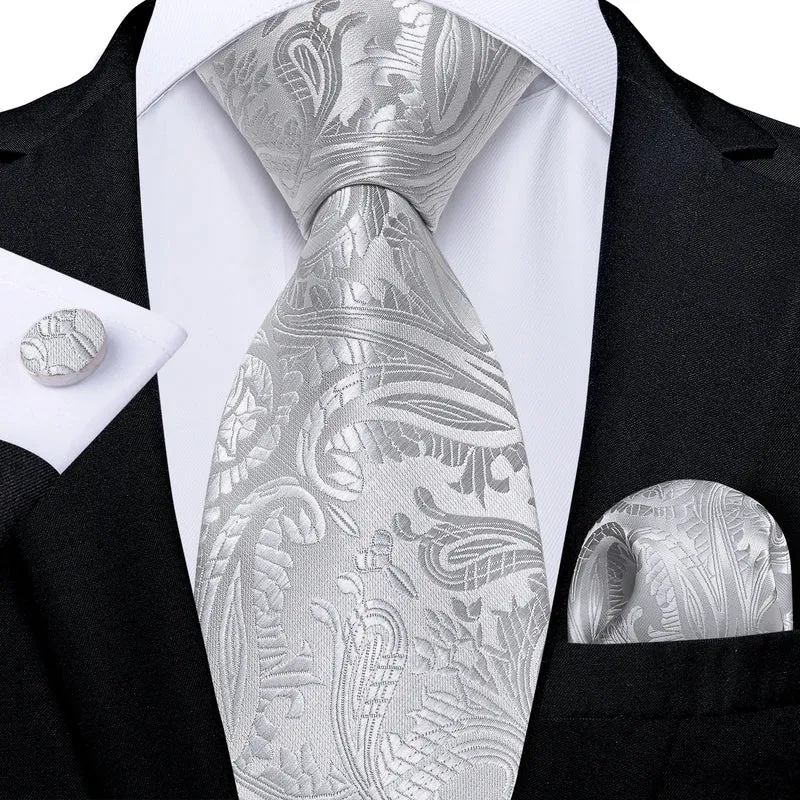 Fashion Seide Krawatte Grau Silber Herren Hochzeit Konfirmation Männer Business