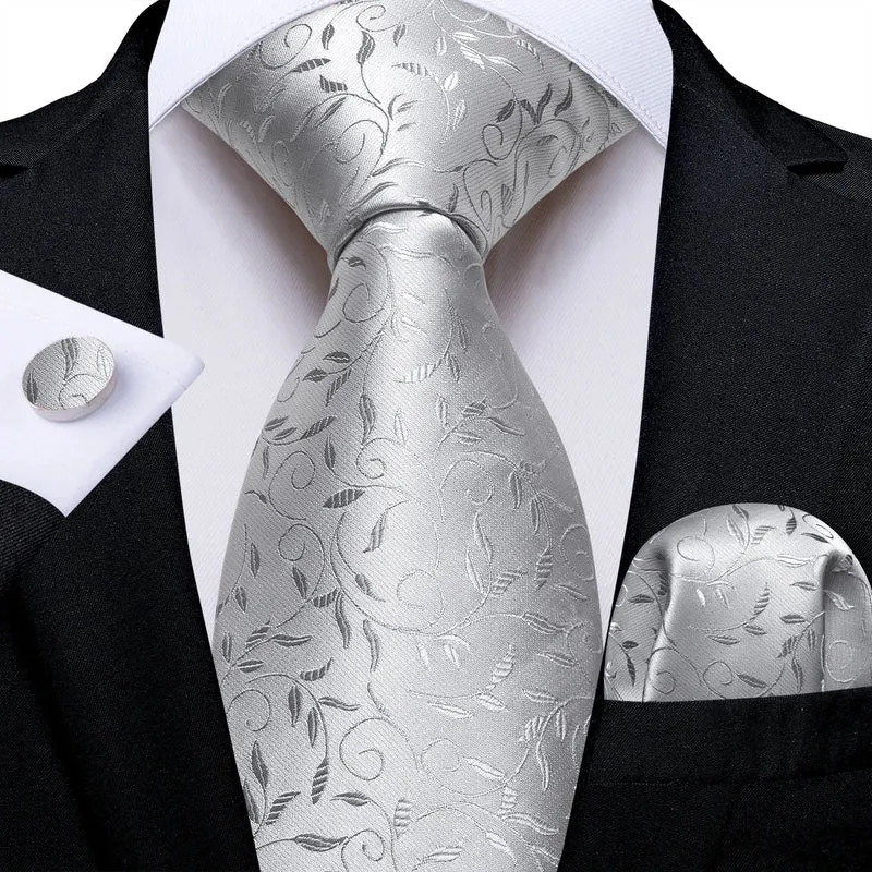 Fashion Seide Krawatte Grau Silber Herren Hochzeit Konfirmation Männer Business