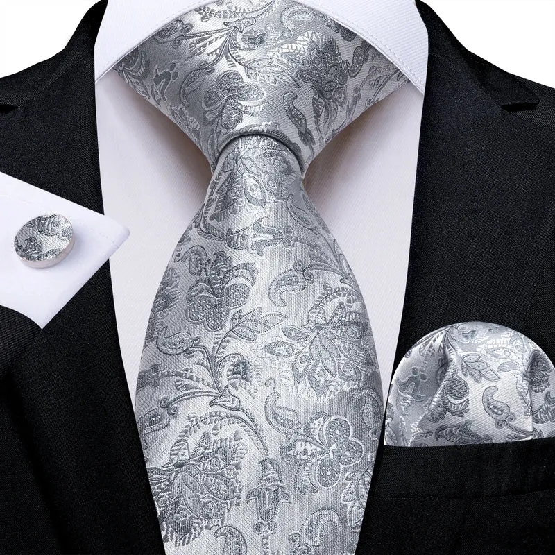 Fashion Seide Krawatte Grau Silber Herren Hochzeit Konfirmation Männer Business