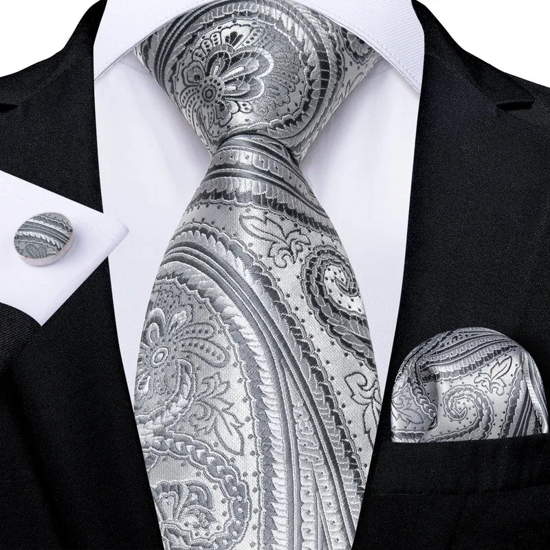 Fashion Seide Krawatte Grau Silber Herren Hochzeit Konfirmation Männer Business