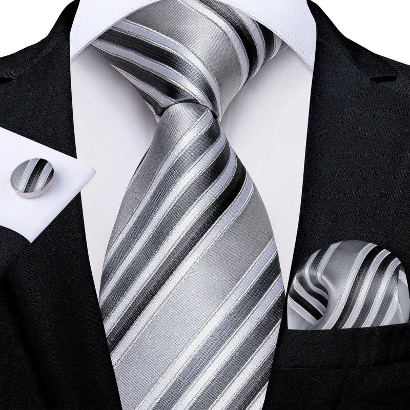 Fashion Seide Krawatte Grau Silber Herren Hochzeit Konfirmation Männer Business
