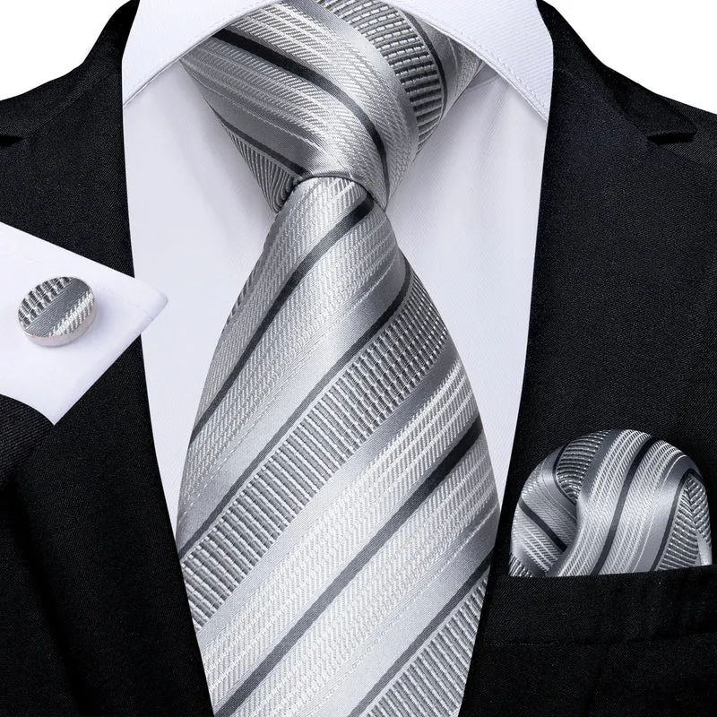 Fashion Seide Krawatte Grau Silber Herren Hochzeit Konfirmation Männer Business