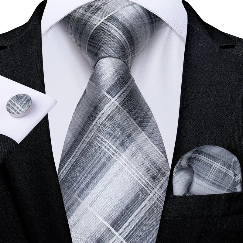 Fashion Seide Krawatte Grau Silber Herren Hochzeit Konfirmation Männer Business