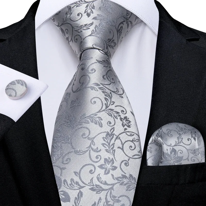 Fashion Seide Krawatte Grau Silber Herren Hochzeit Konfirmation Männer Business