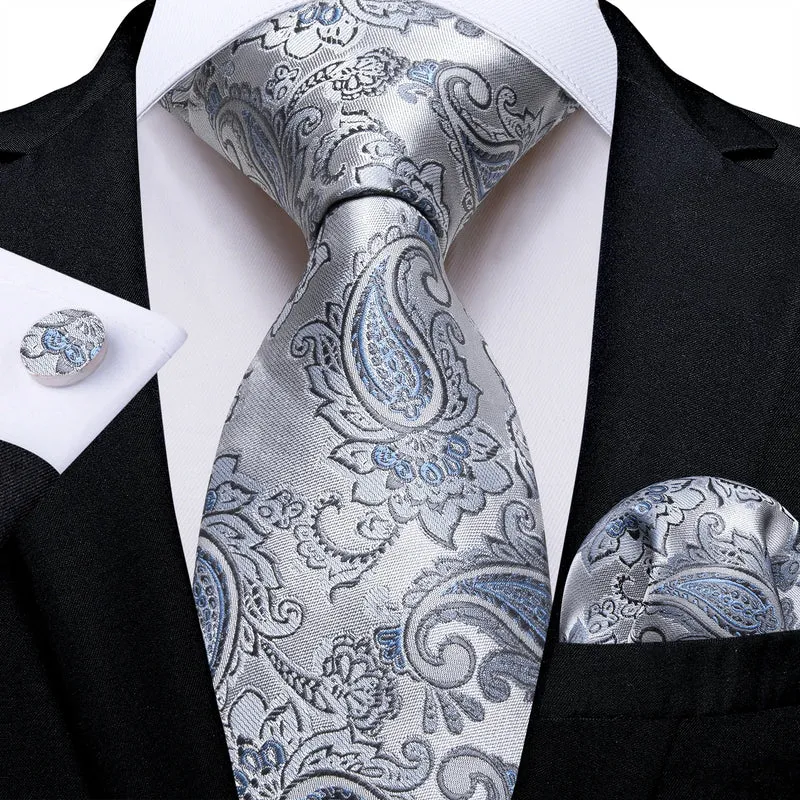 Fashion Seide Krawatte Grau Silber Herren Hochzeit Konfirmation Männer Business
