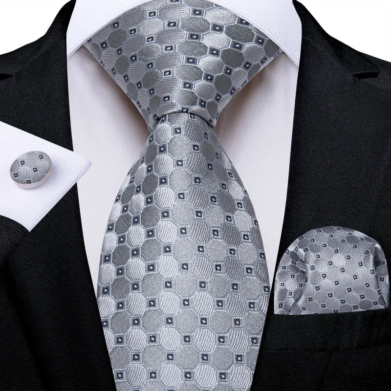 Fashion Seide Krawatte Grau Silber Herren Hochzeit Konfirmation Männer Business