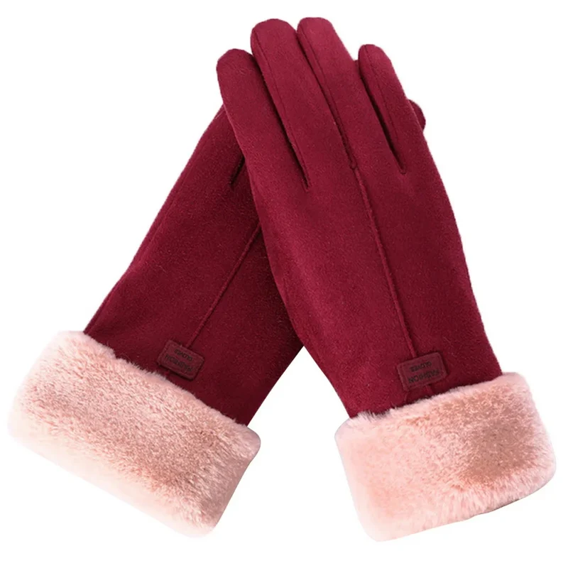 Kuschelige Damen Handschuhe Herbst Winter Damenhandschuhe Fäustlinge Touchscreen