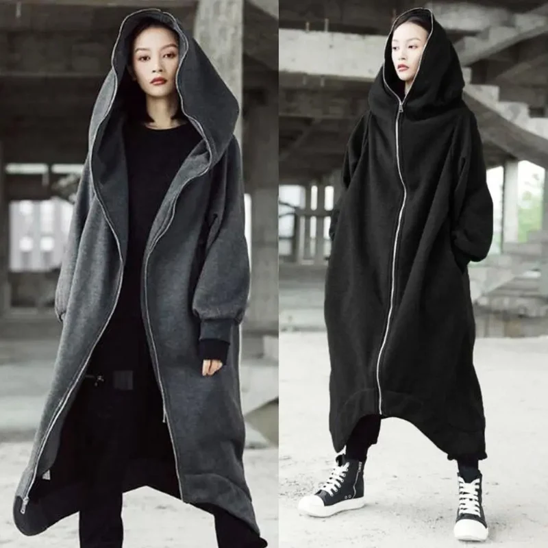 Damen Hoodie Kapuzenpullover Langer Mantel Jacke Zipper Pullover Streetwear
