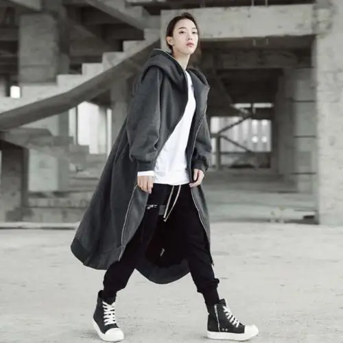 Damen Hoodie Kapuzenpullover Langer Mantel Jacke Zipper Pullover Streetwear
