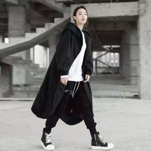 Damen Hoodie Kapuzenpullover Langer Mantel Jacke Zipper Pullover Streetwear