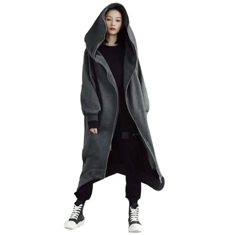 Damen Hoodie Kapuzenpullover lange Jacke Zipper Sweater Pullover Streetwear