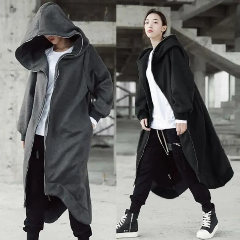 Damen Hoodie Kapuzenpullover lange Jacke Zipper Sweater Pullover Streetwear