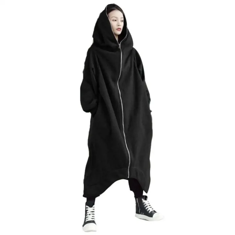 Damen Hoodie Kapuzenpullover lange Jacke Zipper Sweater Pullover Streetwear