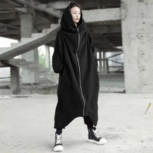 Damen Hoodie Kapuzenpullover lange Jacke Zipper Sweater Pullover Streetwear