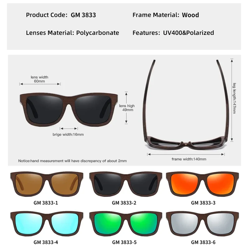 Designer Luxus Sonnenbrille Damen Herren Quadratische Gläser Holzgestell Vintage