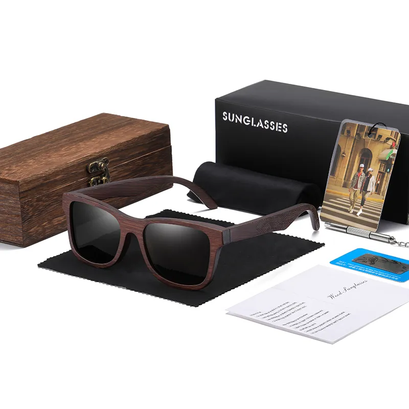 Designer Luxus Sonnenbrille Damen Herren Quadratische Gläser Holzgestell Vintage