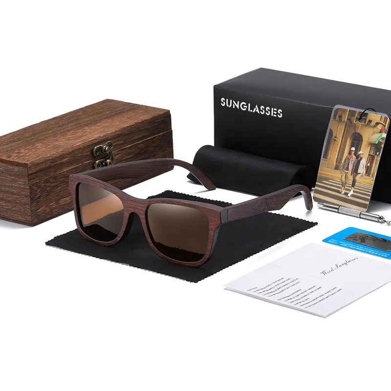 Designer Luxus Sonnenbrille Damen Herren Quadratische Gläser Holzgestell Vintage