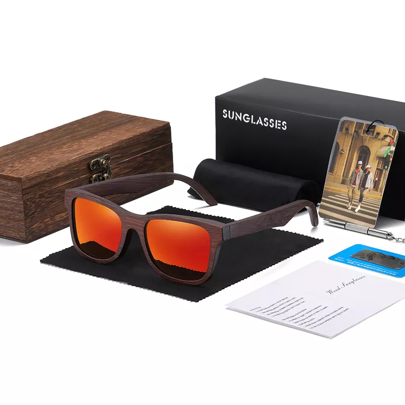 Designer Luxus Sonnenbrille Damen Herren Quadratische Gläser Holzgestell Vintage