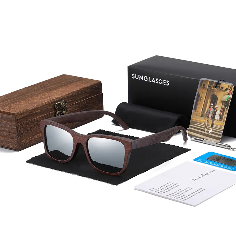 Designer Luxus Sonnenbrille Damen Herren Quadratische Gläser Holzgestell Vintage