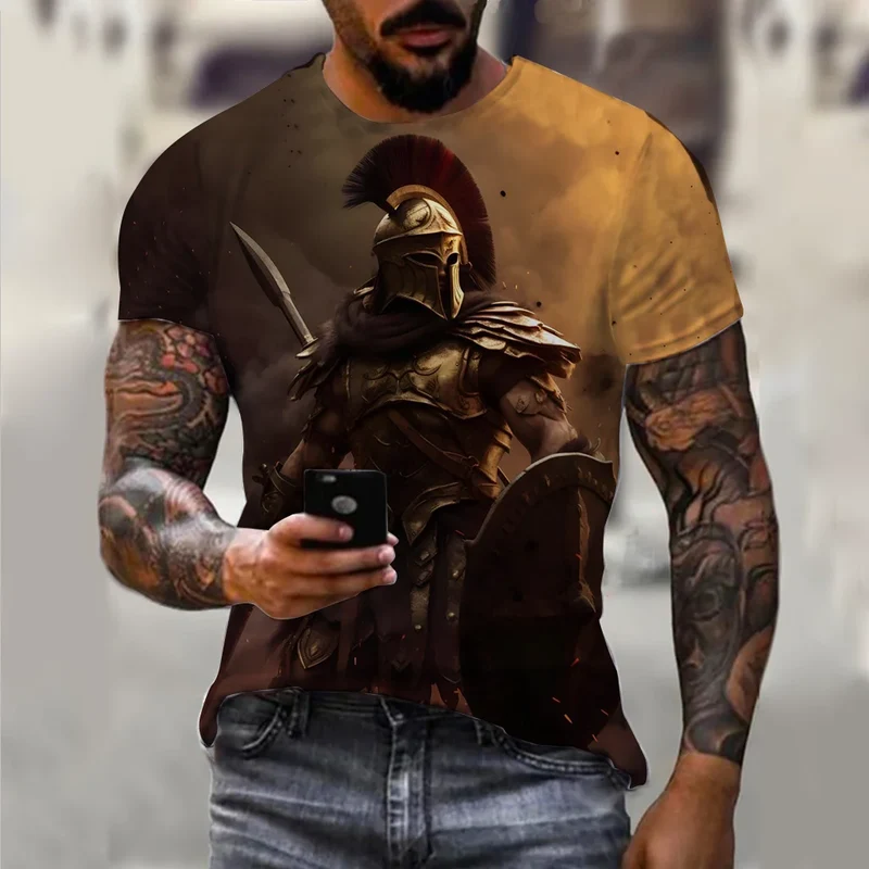 Herren Vintage Warrior 3D T-Shirt Rundhals Unisex Sommer Streetwear Top Shirt