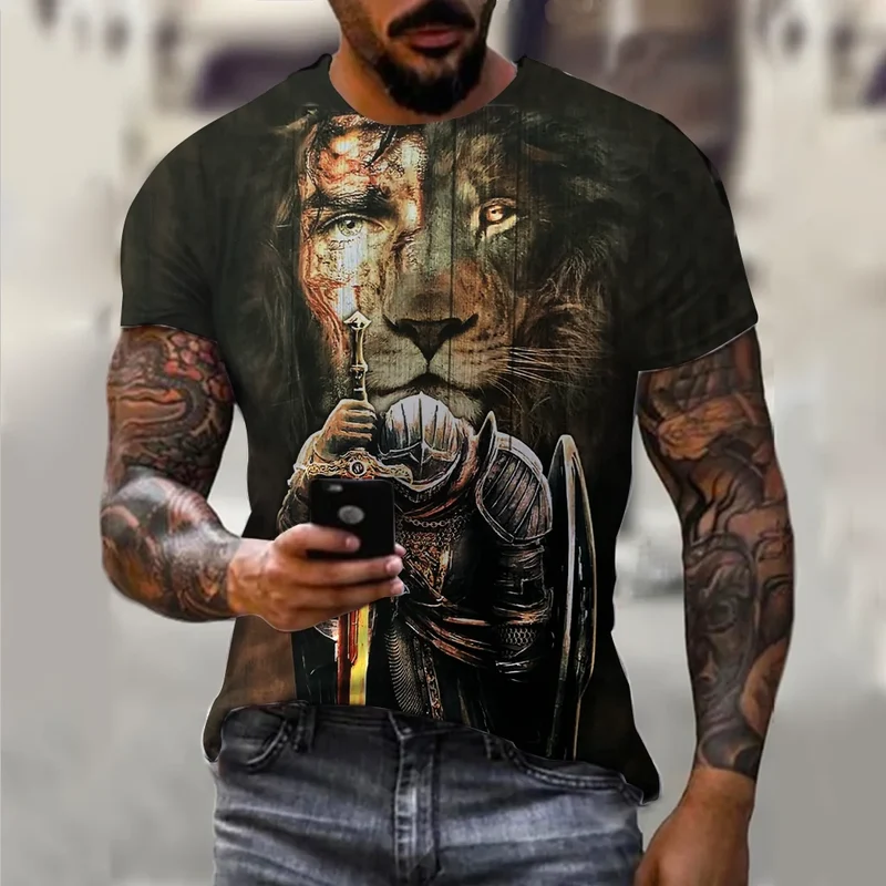 Herren Vintage Warrior 3D T-Shirt Rundhals Unisex Sommer Streetwear Top Shirt