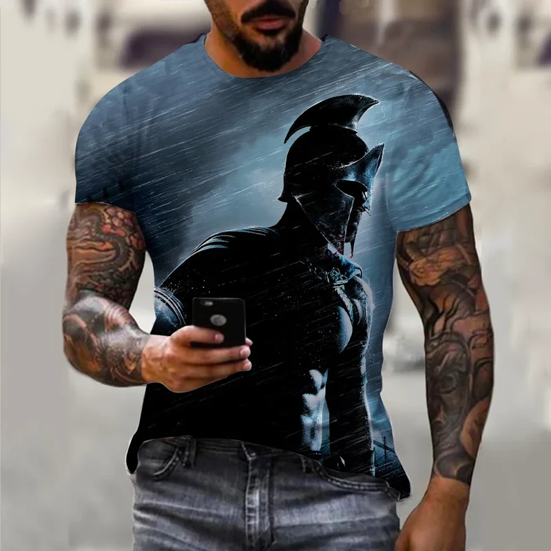 Herren Vintage Warrior 3D T-Shirt Rundhals Unisex Sommer Streetwear Top Shirt
