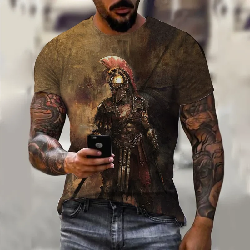 Herren Vintage Warrior 3D T-Shirt Rundhals Unisex Sommer Streetwear Top Shirt