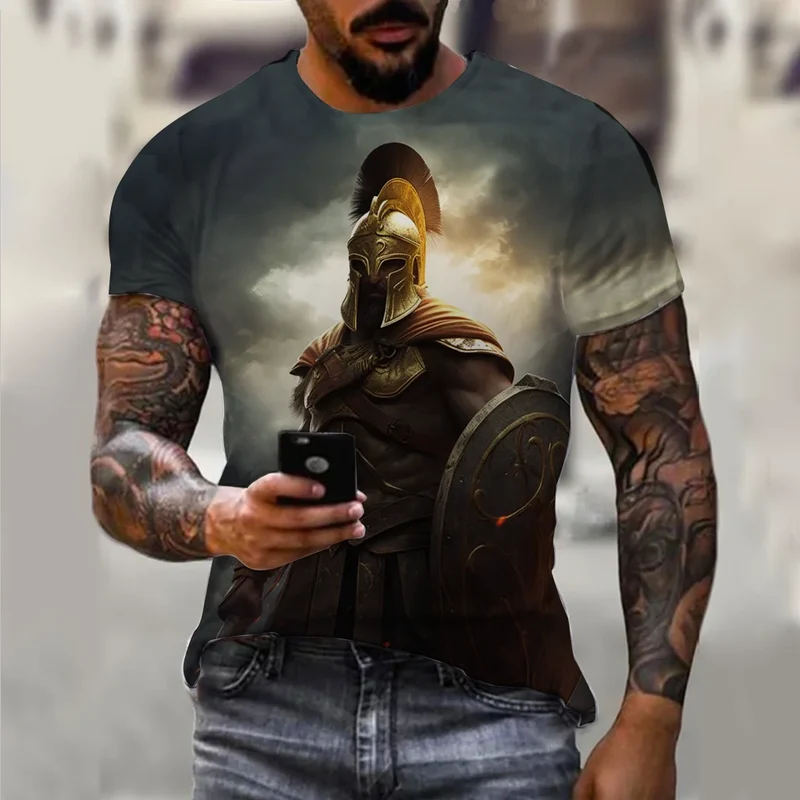 Herren Vintage Warrior 3D T-Shirt Rundhals Unisex Sommer Streetwear Top Shirt