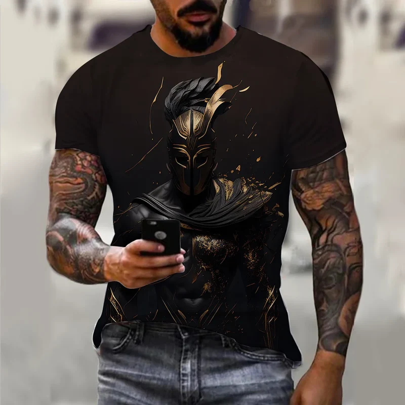 Herren Vintage Warrior 3D T-Shirt Rundhals Unisex Sommer Streetwear Top Shirt