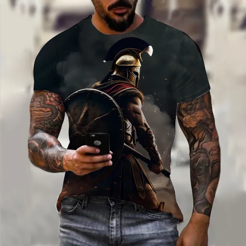 Herren Vintage Warrior 3D T-Shirt Rundhals Unisex Sommer Streetwear Top Shirt