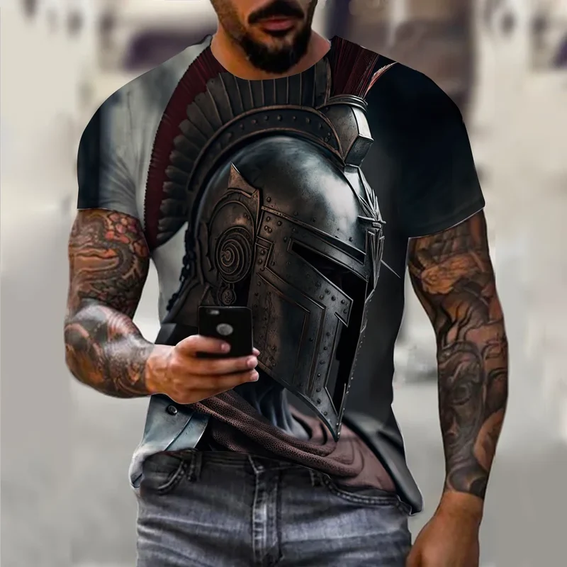Herren Vintage Warrior 3D T-Shirt Rundhals Unisex Sommer Streetwear Top Shirt