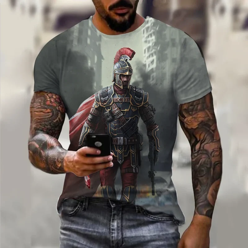 Herren Vintage Warrior 3D T-Shirt Rundhals Unisex Sommer Streetwear Top Shirt