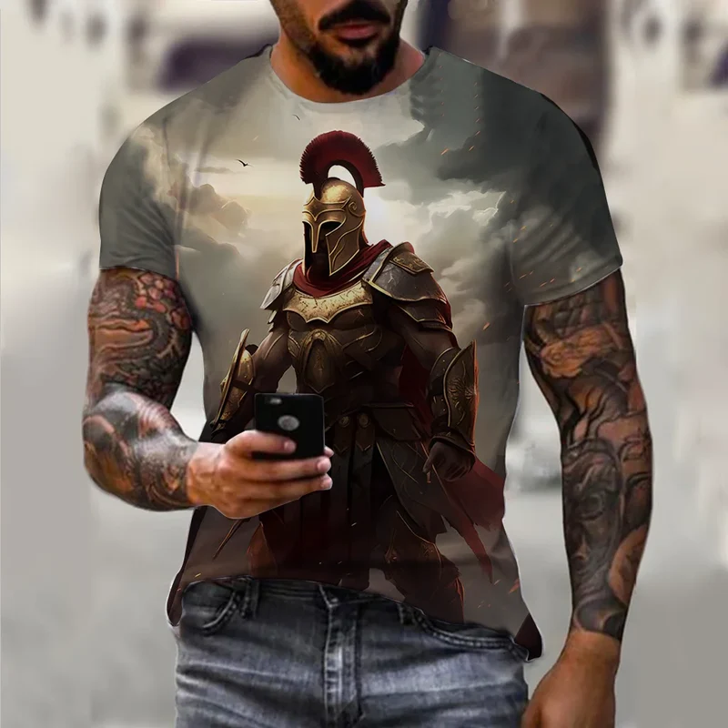 Herren Vintage Warrior 3D T-Shirt Rundhals Unisex Sommer Streetwear Top Shirt
