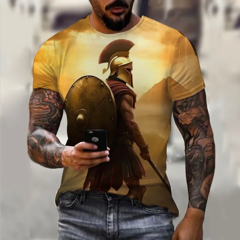 Herren Vintage Warrior 3D T-Shirt Rundhals Unisex Sommer Streetwear Top Shirt