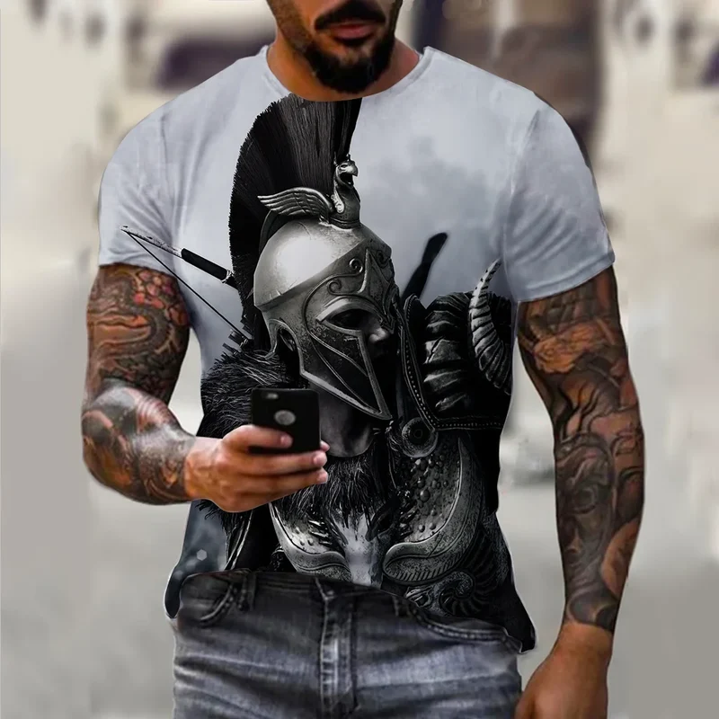 Herren Vintage Warrior 3D T-Shirt Rundhals Unisex Sommer Streetwear Top Shirt
