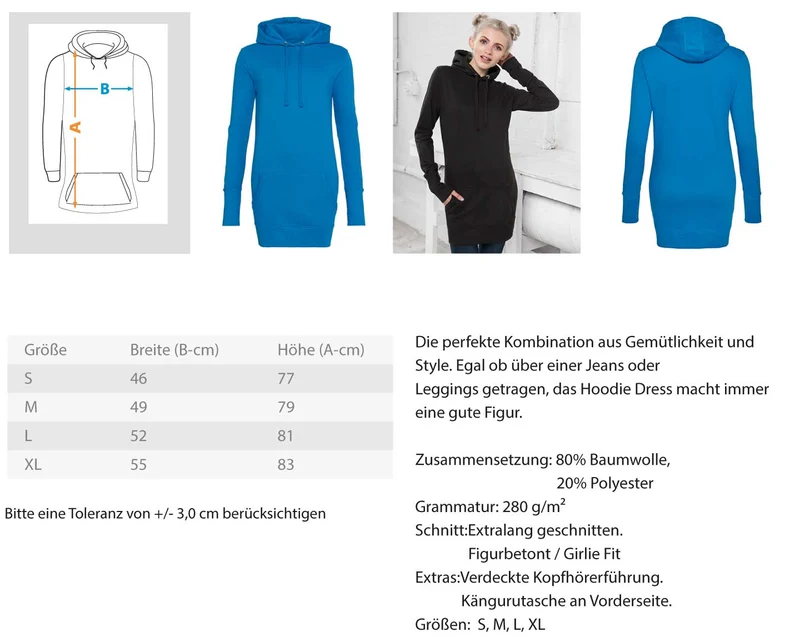 Geralin Gioielli Kapuzenkleid Damen Minikleid Hoodie Sweatshirt Longtops - Damen Hoodie-Kleid