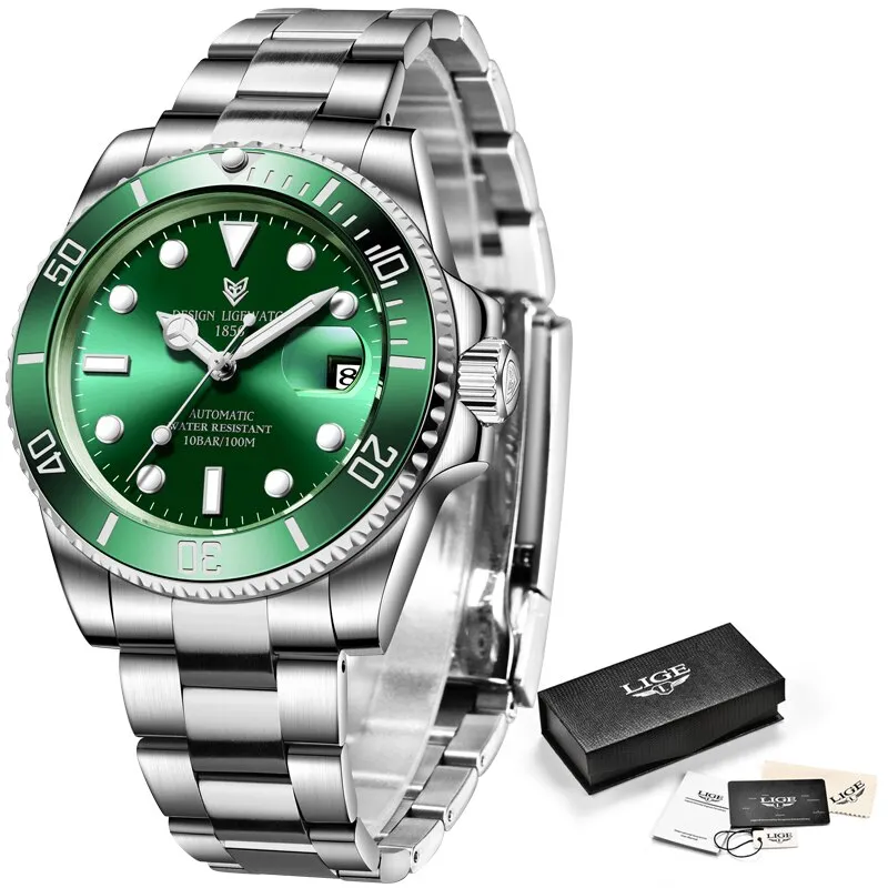 Herren Armbanduhr Silber Schwarz Edelstahl Automatik Luxus Chronograph Business