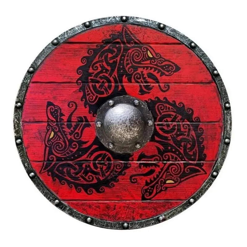 Holzschild handbemalt Wikinger Holz & Stahl Mittelalter Schild Viking Rundschild