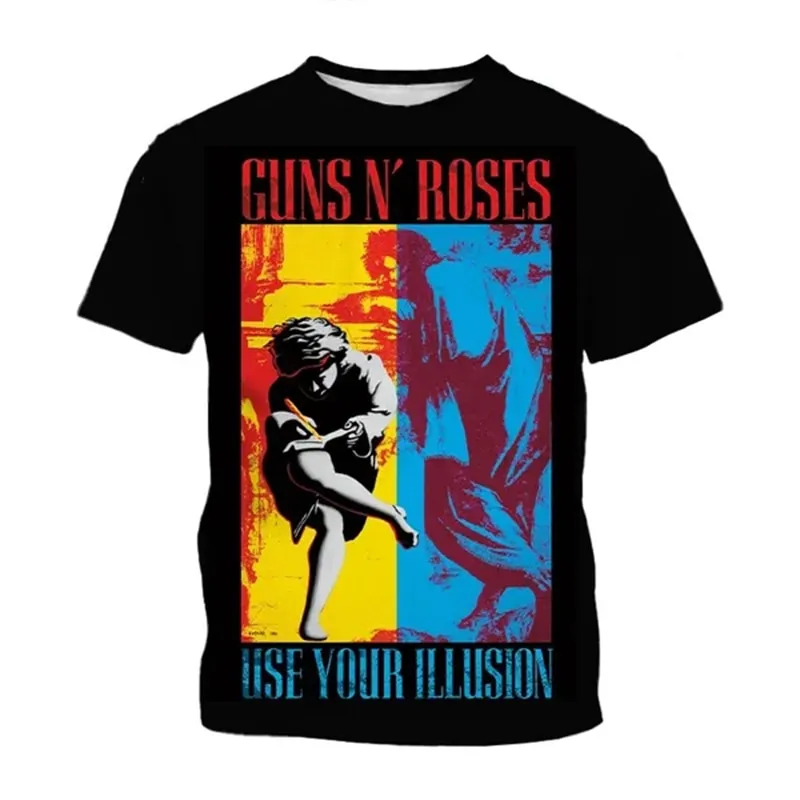 Herren Fashion Hard Rock Band 3D T-Shirt Rundhals Unisex Heavy Metal Streetwear