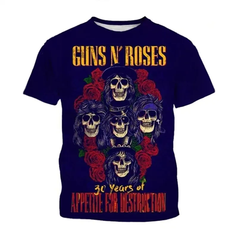 Herren Fashion Hard Rock Band 3D T-Shirt Rundhals Unisex Heavy Metal Streetwear