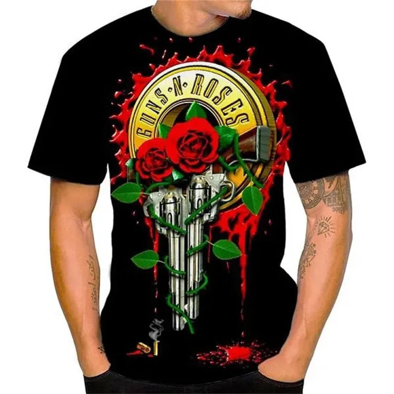 Herren Fashion Hard Rock Band 3D T-Shirt Rundhals Unisex Heavy Metal Streetwear
