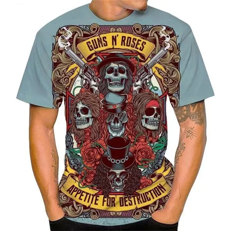 Herren Fashion Hard Rock Band 3D T-Shirt Rundhals Unisex Heavy Metal Streetwear