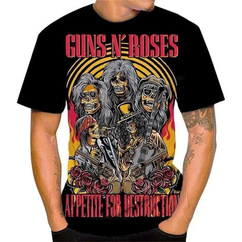 Herren Fashion Hard Rock Band 3D T-Shirt Rundhals Unisex Heavy Metal Streetwear