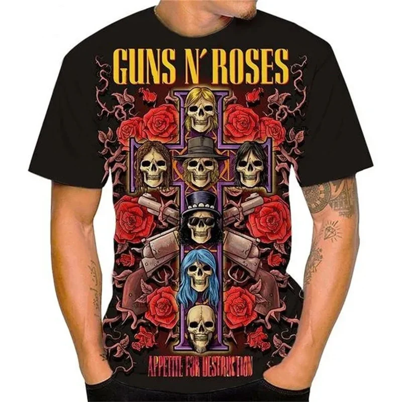 Herren Fashion Hard Rock Band 3D T-Shirt Rundhals Unisex Heavy Metal Streetwear