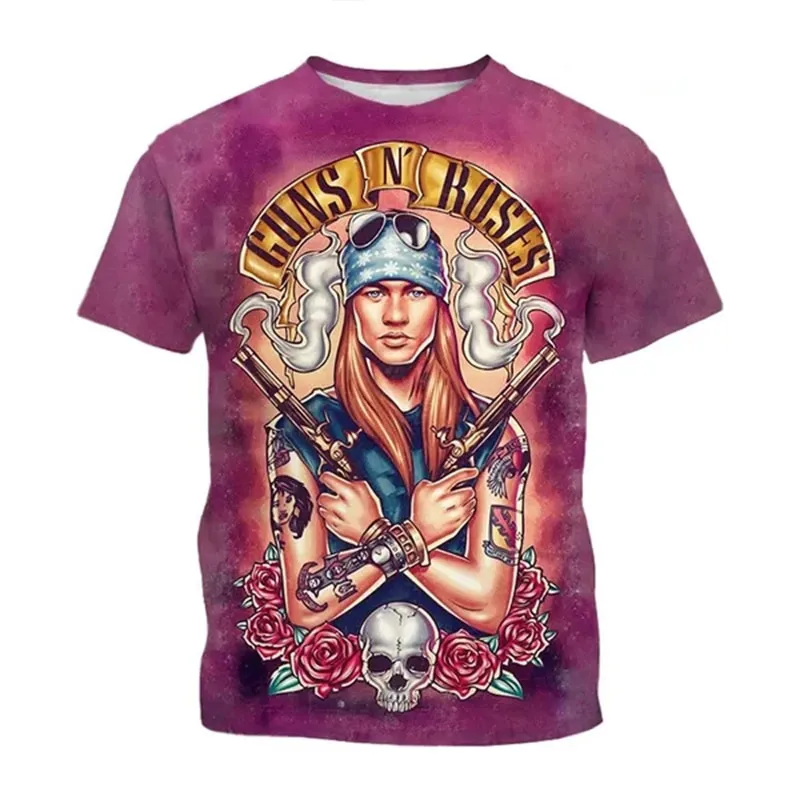 Herren Fashion Hard Rock Band 3D T-Shirt Rundhals Unisex Heavy Metal Streetwear