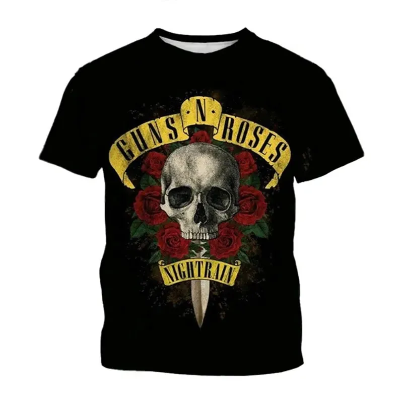 Herren Fashion Hard Rock Band 3D T-Shirt Rundhals Unisex Heavy Metal Streetwear
